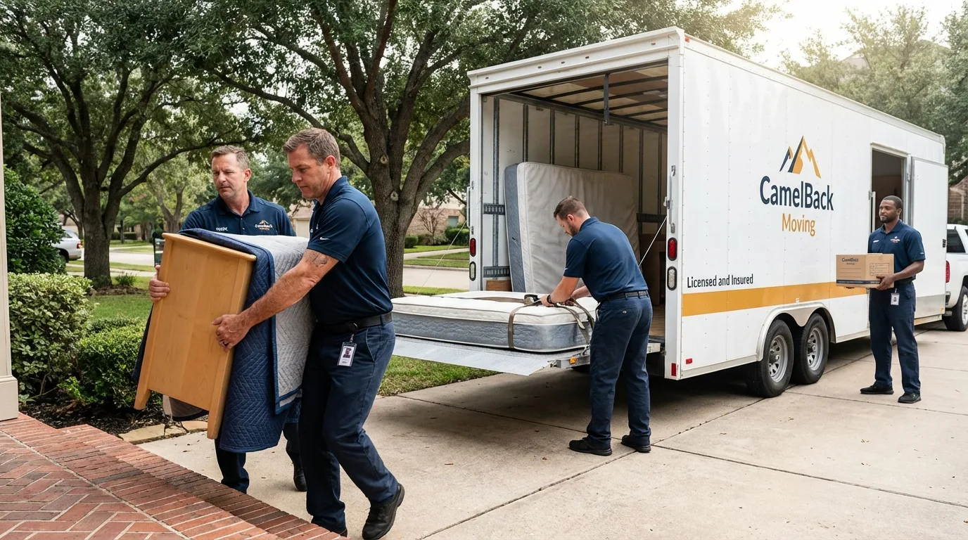 Crew loading residential truck for cross-state move from Bernie, MO